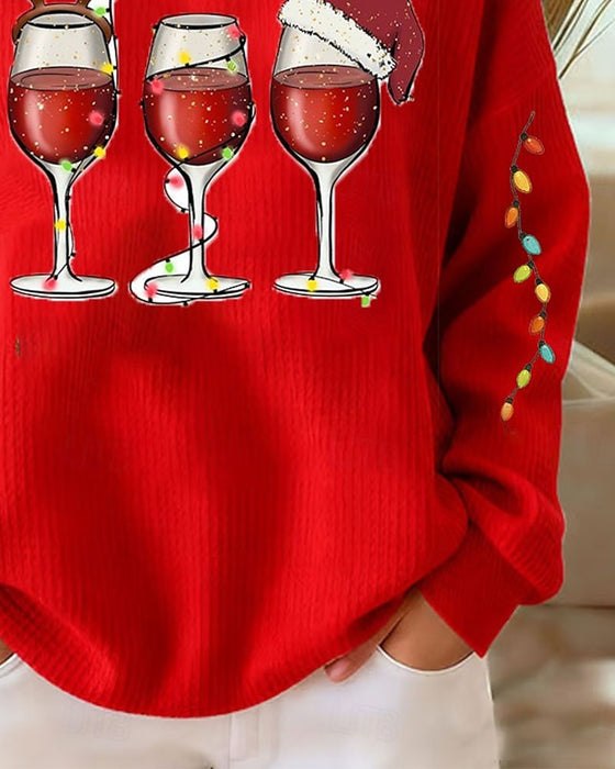 Sweatshirt Revers Reißverschluss Weihnachtsstil