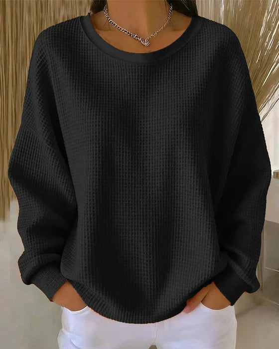 Sweatshirt Einfarbig Waffelstruktur Pullover