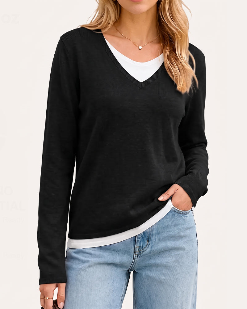 Pullover Lässig Faux Zweiteilig