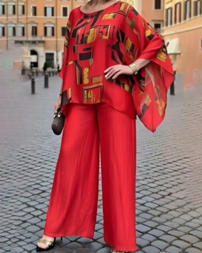 Zweiteiler Geometrischer Druck Weite Hose