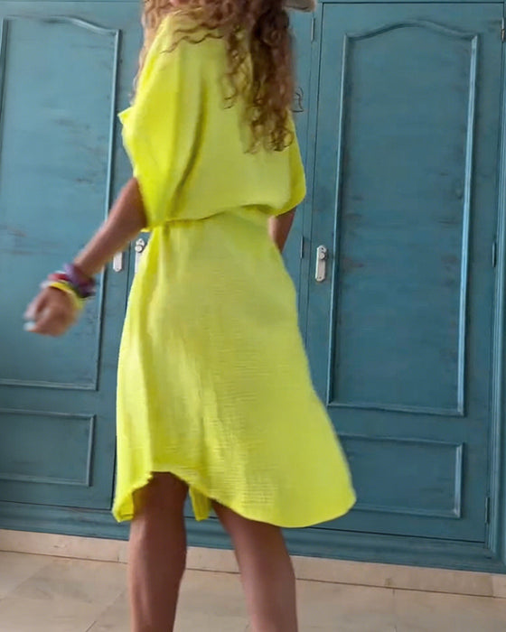 Lässiges Einfarbiges Kleid Mit Kordelzug