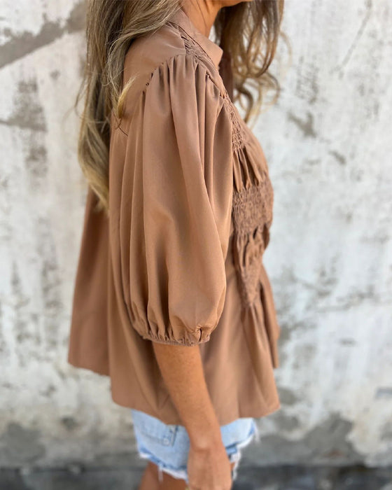 Bluse Casual Mode Kurzarm Einfarbig