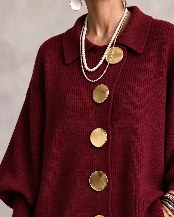 Cardigan Großer Metallknopf Revers