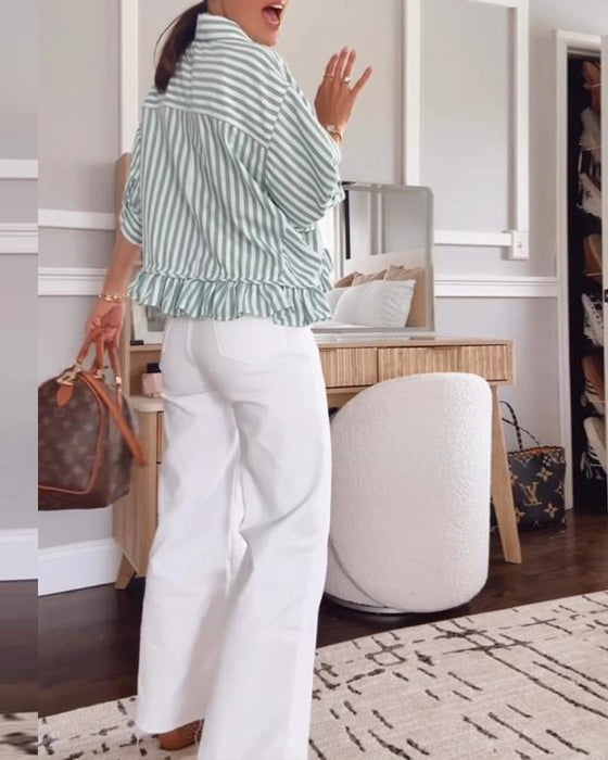 Bluse mit Revers gestreift mit Rüschen