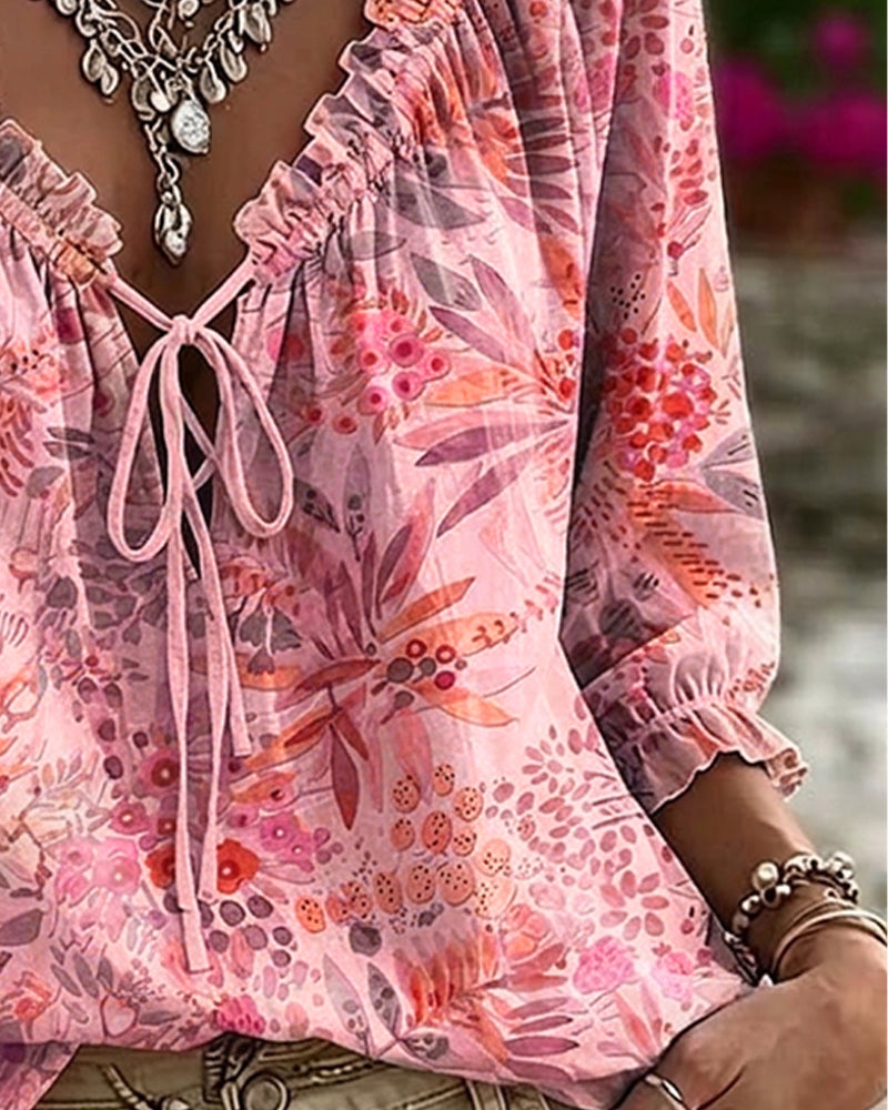 Bluse Mit V-Ausschnitt Und Schnürung