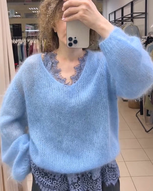 Pullover V-Ausschnitt Uni Patchwork