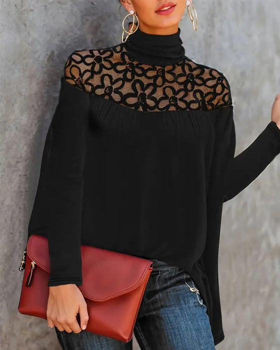 Top Rollkragen Spitze sheer Strick
