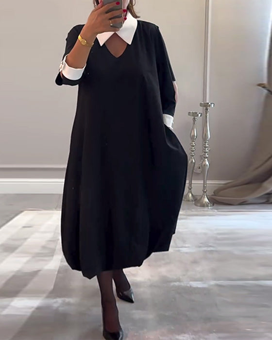 Lässiges, lockeres kleid mit farbblock und reverstasche