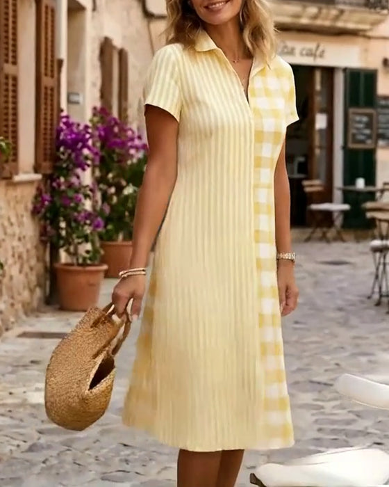 Kleid Karo und Streifen Patchwork Hemd