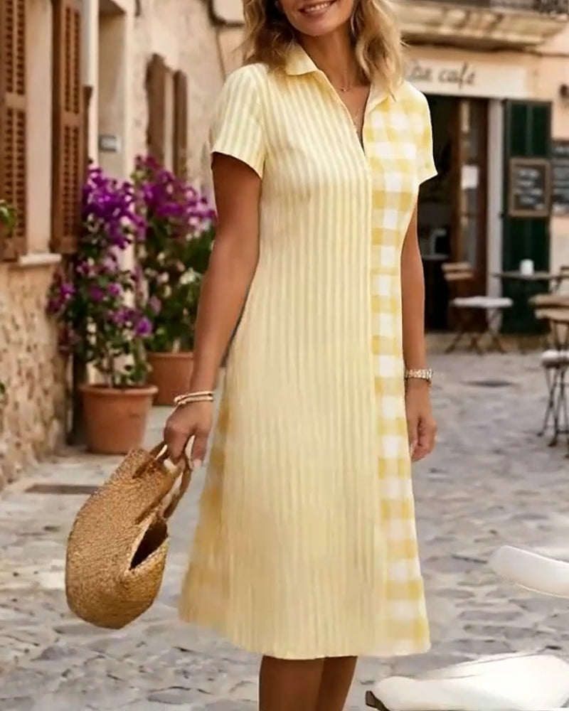 Kleid Karo und Streifen Patchwork Hemd