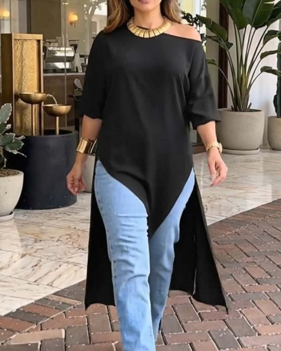 Bluse Ein Schulter Asymmetrisch