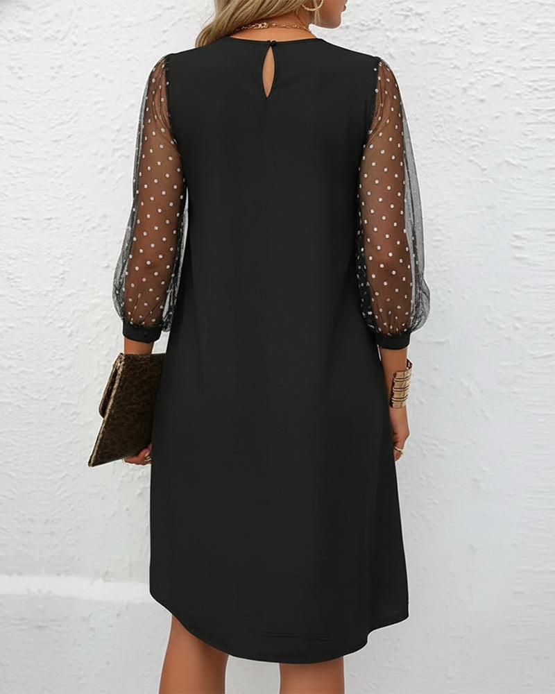 Kleid Mit V-Kragen Design, Netzgewebe Und Schlankender Passform