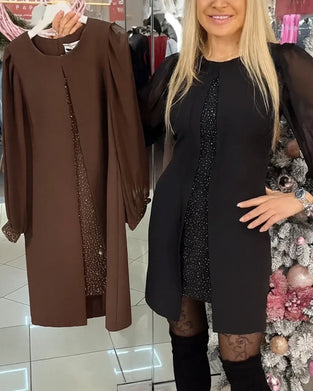 Kleid Faux zweiteilig modischer runder Ausschnitt