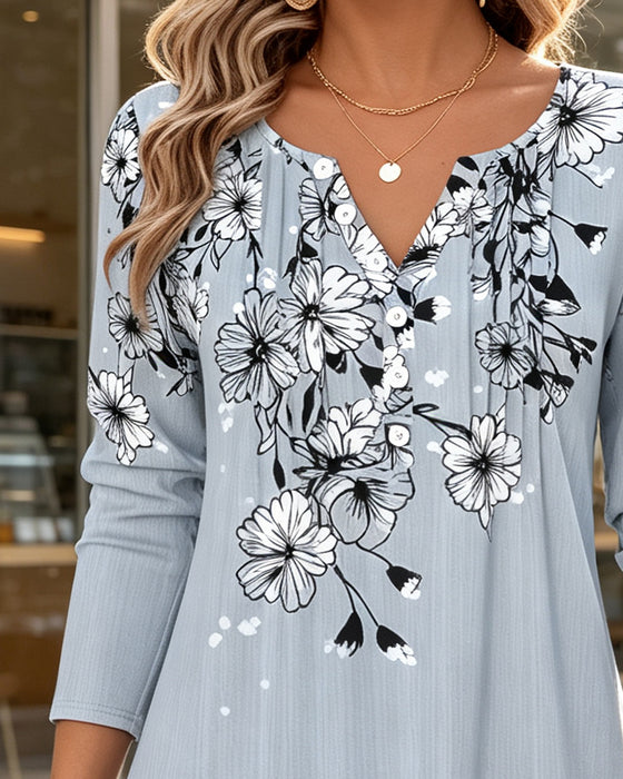 Bluse Mini V-Ausschnitt Blumen Print