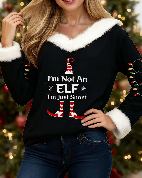 Modisches bedrucktes Top mit Pelzkragen