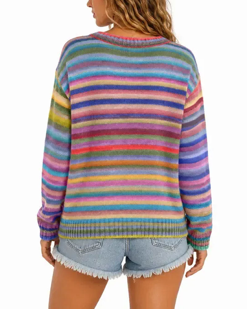 Cardigan Regenbogen Streifen Knopf