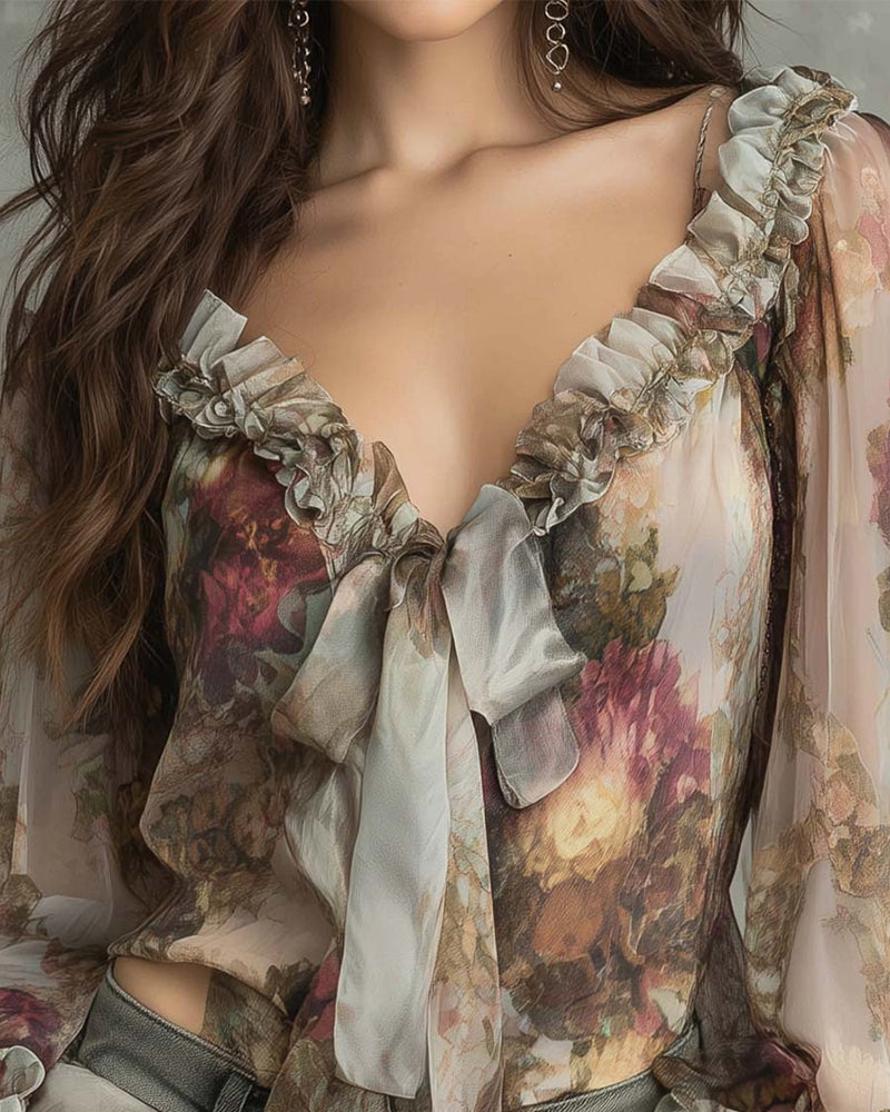 Bluse Lotusdruck Elegant
