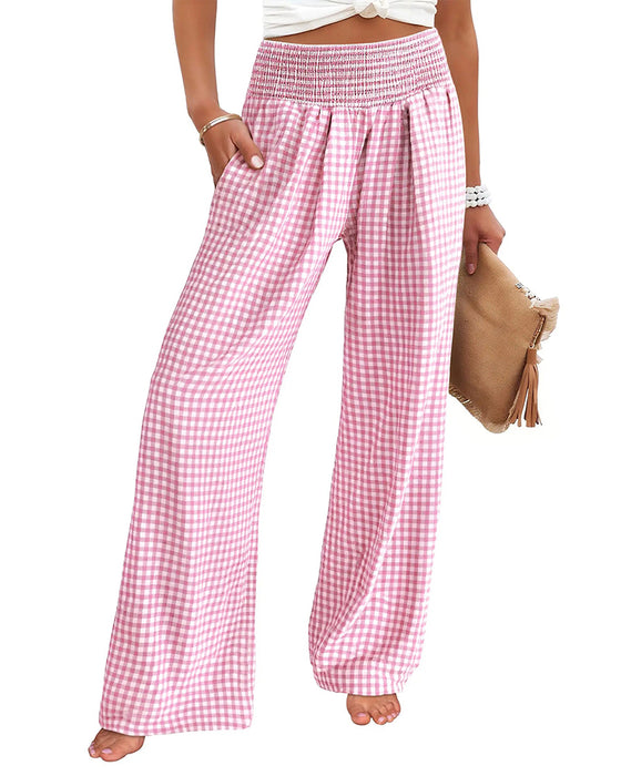 Hose Hohe Taille Karriertes Weites Bein
