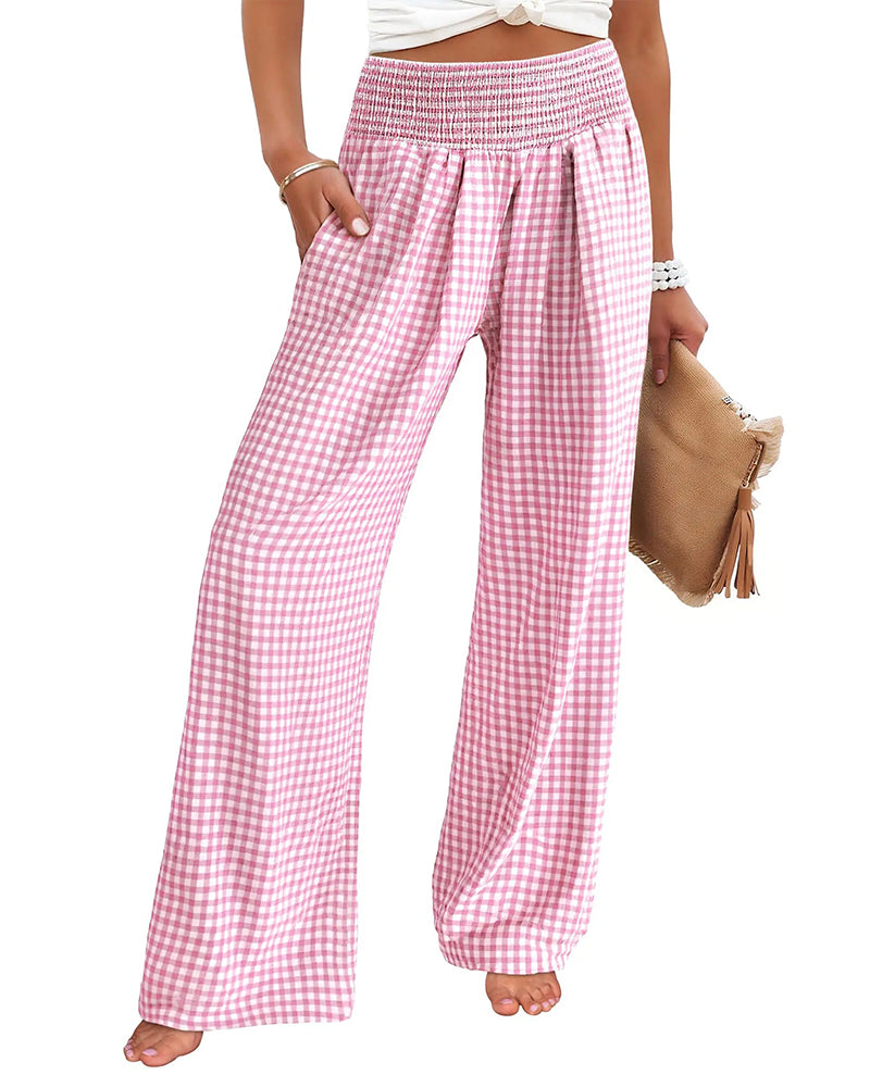 Hose Hohe Taille Karriertes Weites Bein