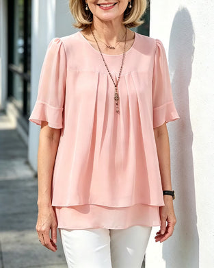Bluse Rundhals Gerafft Rüsche