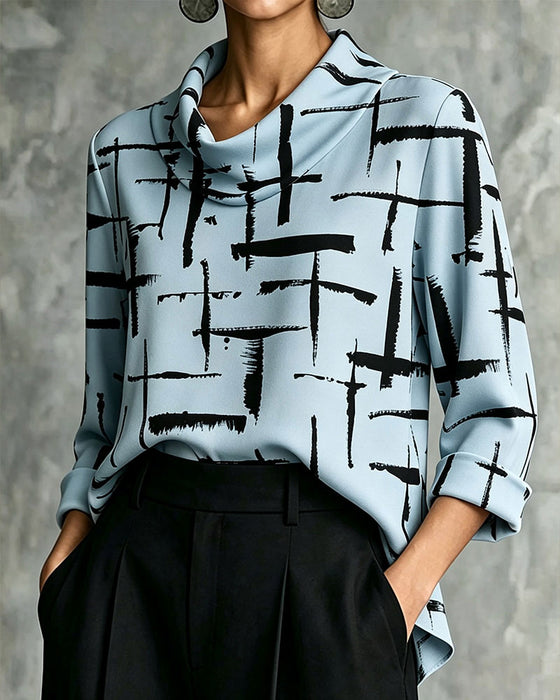 Bluse Mock Cowl Neck Kreuz Muster