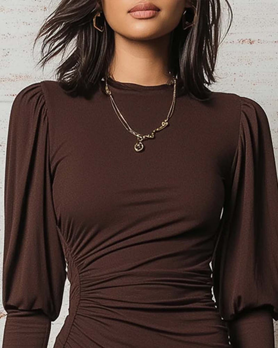 Kleid Plissiert Bodycon Langer Ärmel