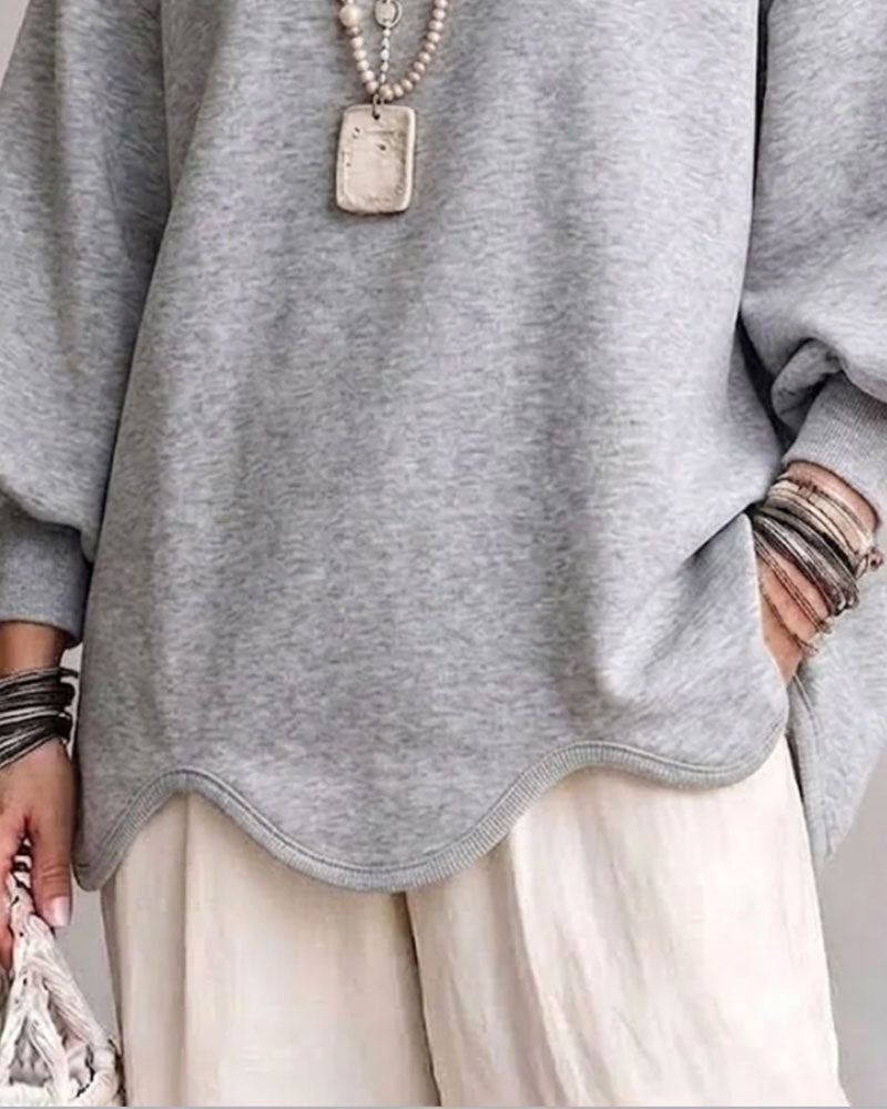 Sweatshirt Rundhals Laternenärmel Asymmetrisch