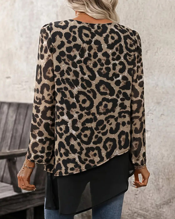 Bluse mit Leopardenmuster Patchwork