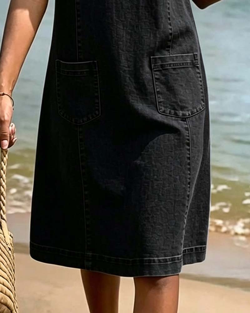 Kleid Entspannt Etuikleid Tasche Kleiner V-Ausschnitt