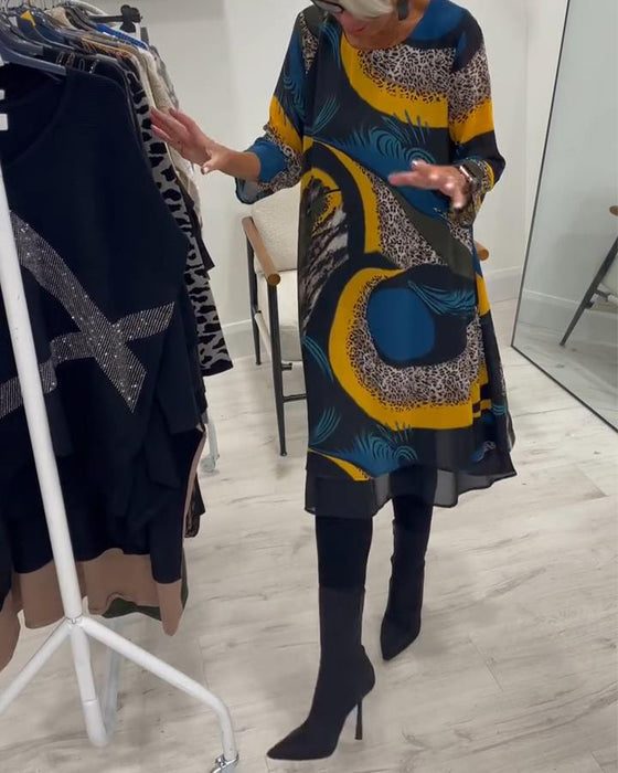 Elegantes bedrucktes Kleid mit Rundhalsausschnitt