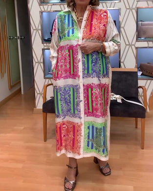 Kleid Patchwork Gedruckt Lang Hemd