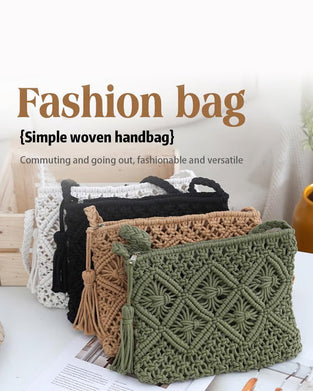 🏆Blitzangebot⚡Minimalistische Quasten Damenclutch – Retro Tasche aus Baumwollseil Geflochten Boho Strandtasche für den Sommerurlaub
