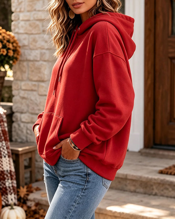 Hoodie Einfarbig Lässig Tasche