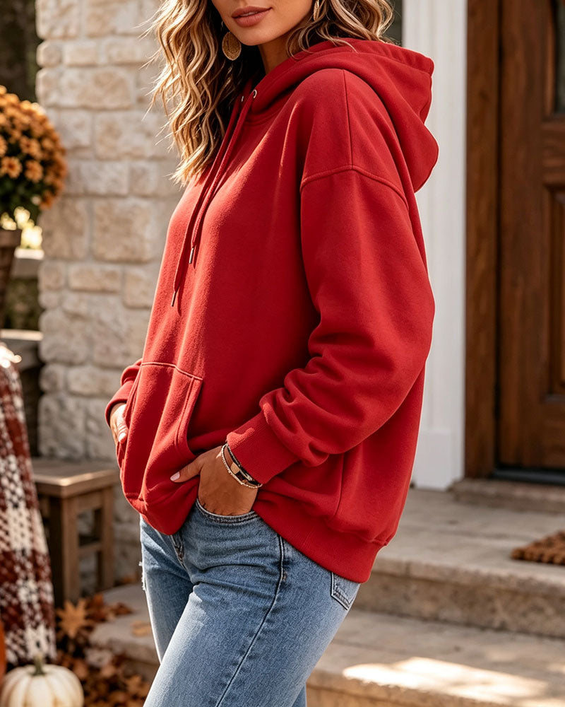 Hoodie Einfarbig Lässig Tasche