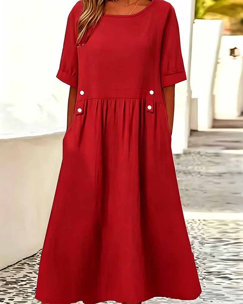 Kleid Rundhals Kurzarm Einfarbig Farbe