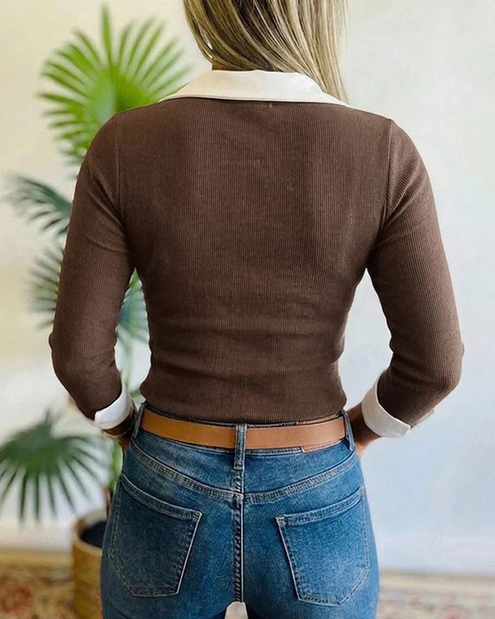 Top Falsch Zweiteilig Revers Langarm