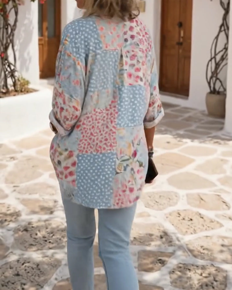 Hemd mit kleinem Blumenmuster und Stehkragen