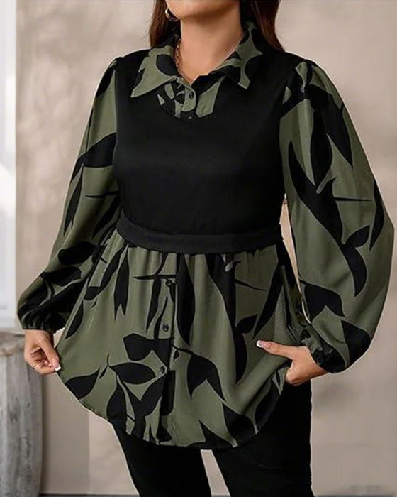 Top Fake Zweiteilig Patchwork Blattprint
