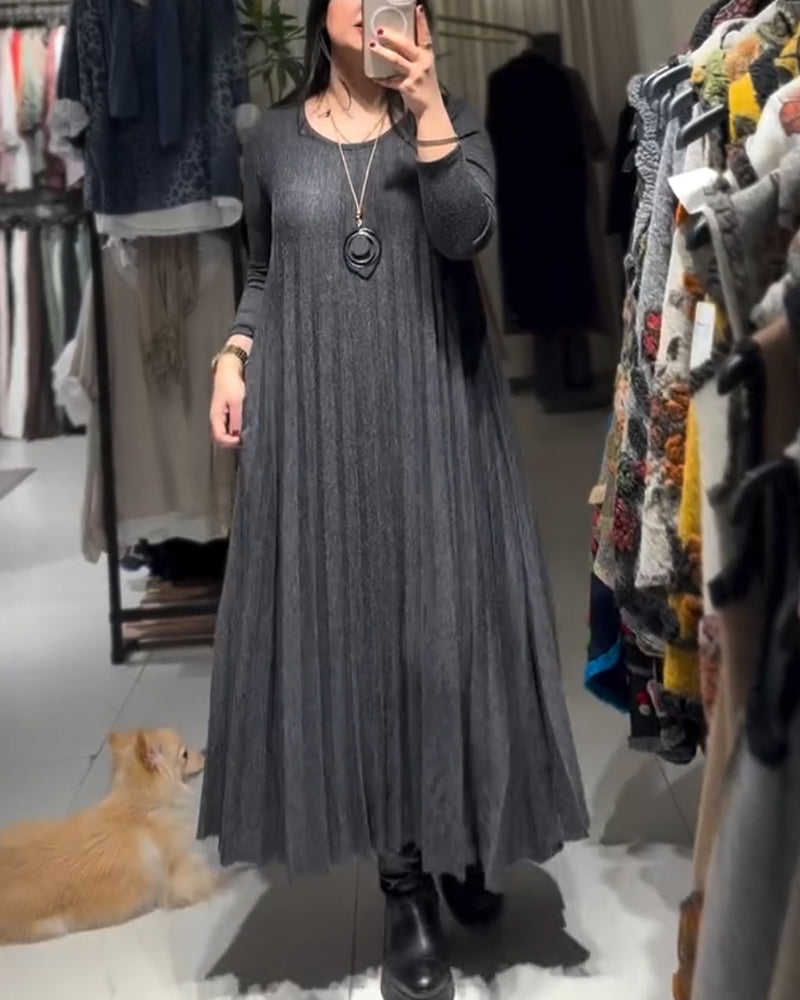 Kleid Runder Halsausschnitt Gekräuselt Locker Lang