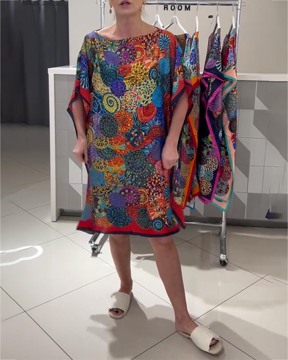 Kleid Bohemian Druck Fledermaus Ärmel