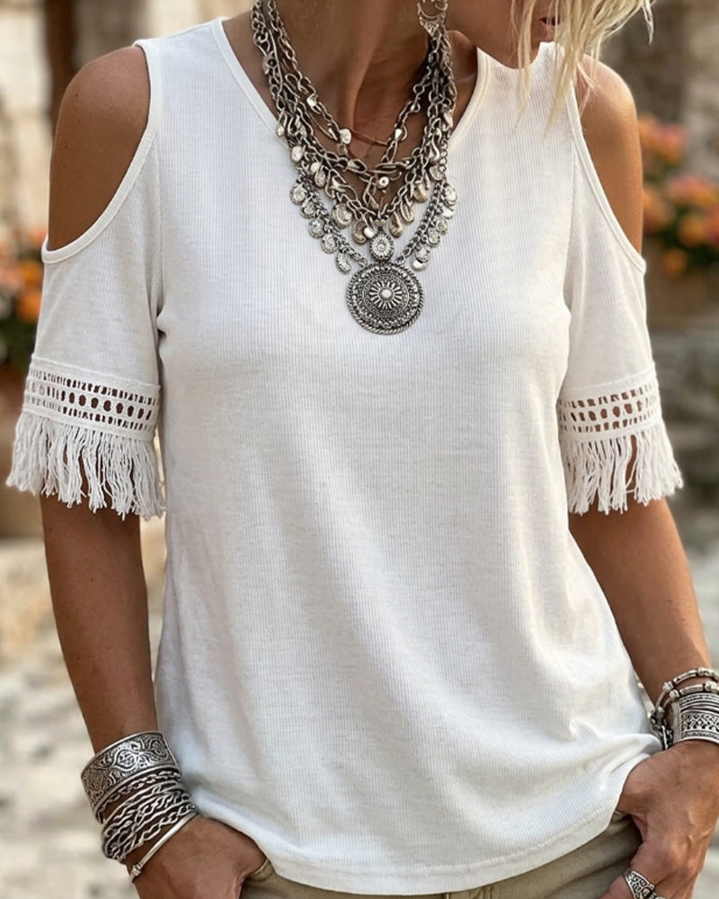 T-Shirt Off-Shoulder Franse Kurzer Ärmel