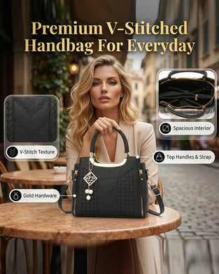 Tasche Frau'S V-Genäht Obergriff Satchel