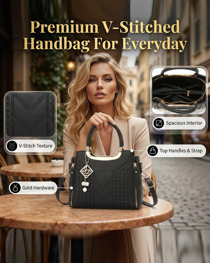 Tasche Frau'S V-Genäht Obergriff Satchel