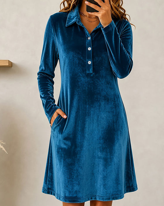 Kleid Knopf Einfarbig Lässig