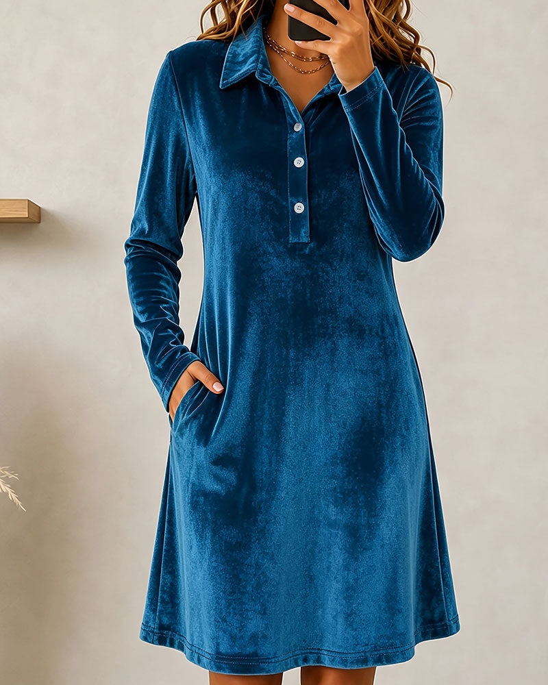 Kleid Knopf Einfarbig Lässig