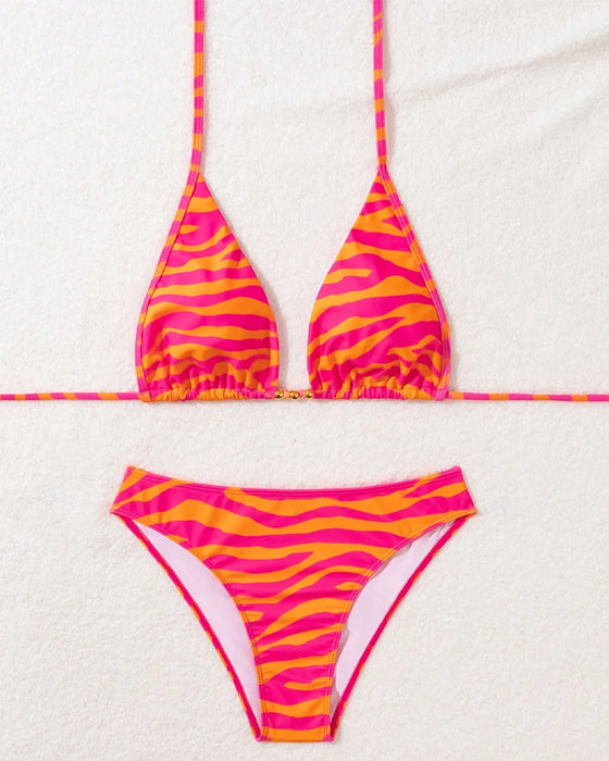 Bikini Sexy Schnürung Zweiteilig Bedruckt
