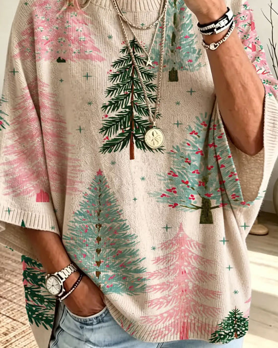 Pullover Halb Ärmel Weihnachtsbaum Locker