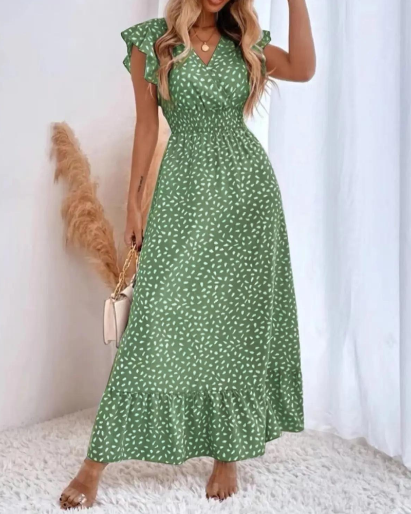 Kleid Tupfenmuster V-Ausschnitt Maxi