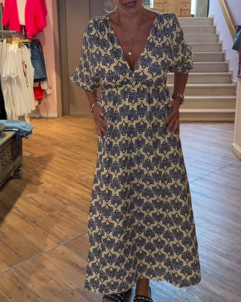 Kleid Vintage Tief V-Ausschnitt Blumig
