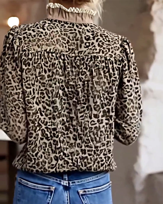 Bluse lässig Leopardenmuster langarm